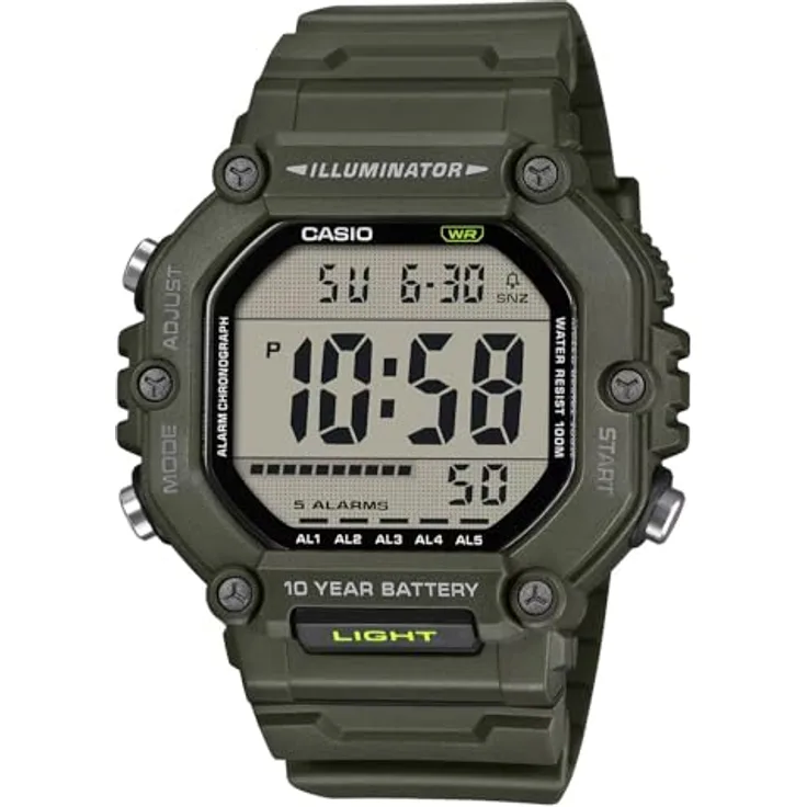 Casio AE-1600HX-3AVEF, Digitale Armbanduhr in Khaki mit Alarm, Stoppuhr, Beleuchtung und Countdownfunktion