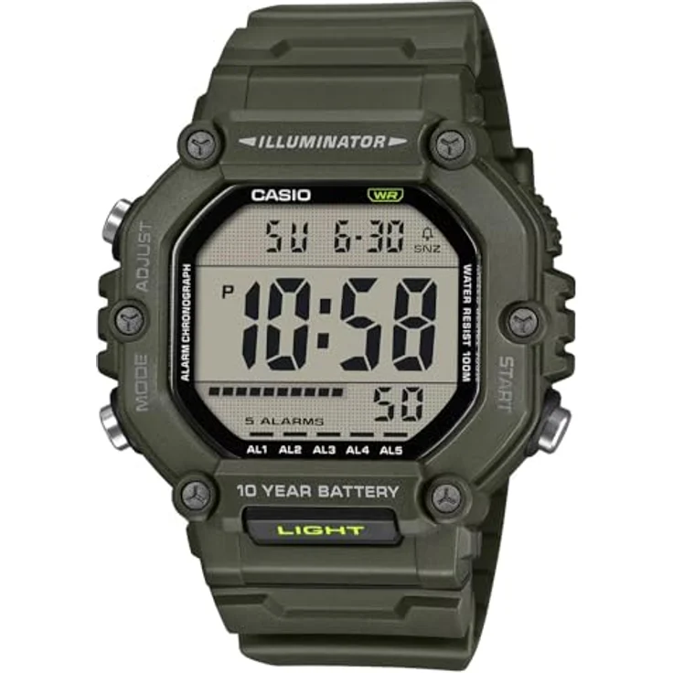 Casio AE-1600HX-3AVEF, Digitale Armbanduhr in Khaki mit Alarm, Stoppuhr, Beleuchtung und Countdownfunktion – Bild 1
