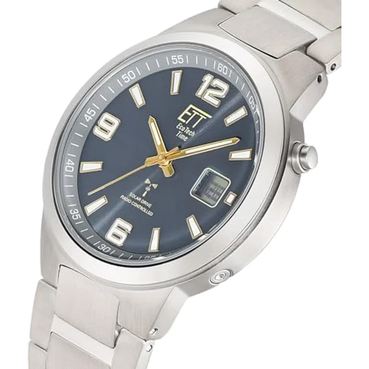 ETT Eco Tech Time EGT-11708-52M, Herren Solar Funkuhr mit Titan Armband, dunkelgraues Zifferblatt und goldenen Akzenten, wasserdicht bis 5 Bar – Bild 2