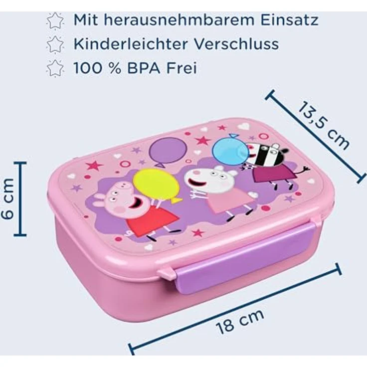 Peppa Pig Lunchbox Rosa, Brotdose 18 x 14 x 6 cm für Schule und Freizeit, leicht und kompakt – Bild 2