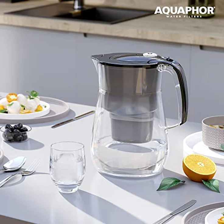 AQUAPHOR Wasserfilter Onyx Schwarz inkl. 3 MAXFOR+ Filter I 4,2L Wasserfilter in Glasoptik I Karaffe I Reduziert Kalk & Chlor I Perfekt für die Familie I Premium Qualität I Stylischer Behälter – Bild 3