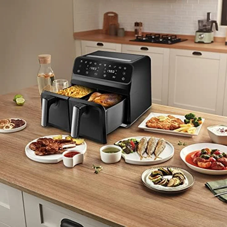 Karaca Multifry XXXL 4+4 Liter Digital Twin Twin Airfryer - Gesündere und Köstliche Zubereitung von Mahlzeiten für die Ganze Familie - 1700 W Leistung und 360-Grad-Luftzirkulationstechnologie – Bild 2