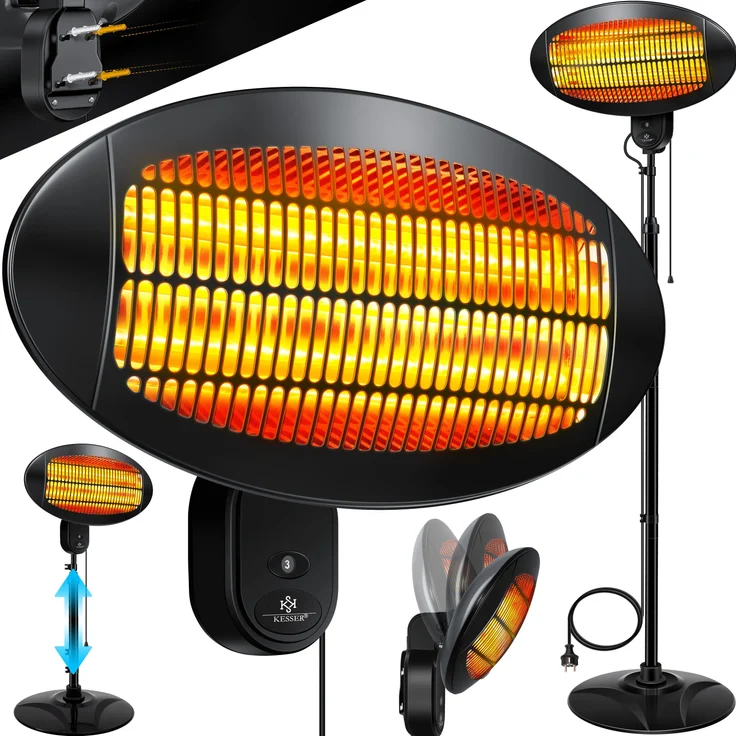 KESSER Heizstrahler, 2000 W, Infrarot Standheizer Terrassenheizung, höhenverstellbar, 3-Stufige Temperaturregelung