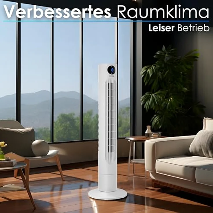 Echos Turmventilator | Ventilator sehr leise | Fernbedienung | Oszillierend | LED-Display | 3 Stufen | Tower Fan | Säulenventilator | Standventilator | Tower-Ventilator | Luftkühler | 12h Timer – Bild 2