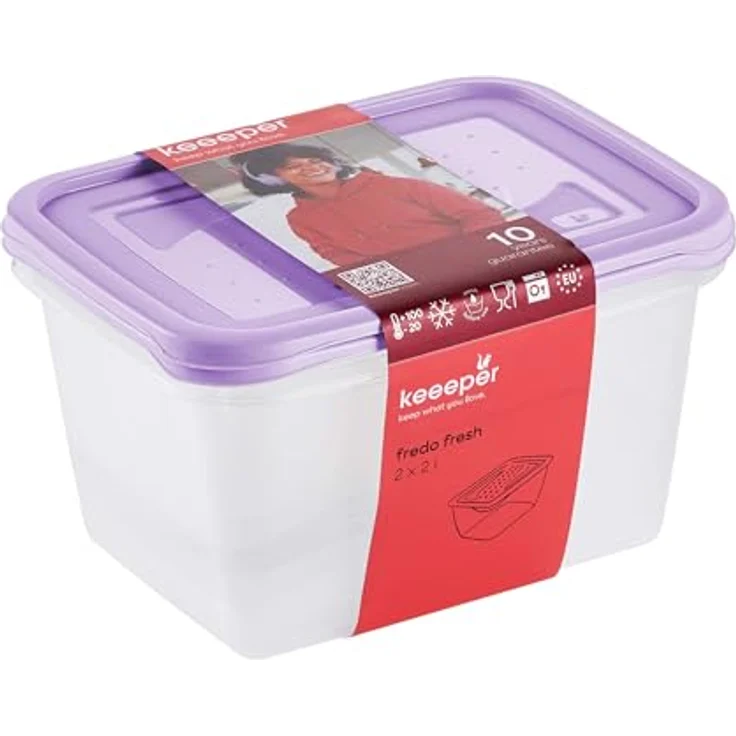 keeeper fredo fresh Frischhaltedosenset, 2-teilig, 2 x 2 l, lebensmittelecht und hitzebeständig, Violett – Bild 1