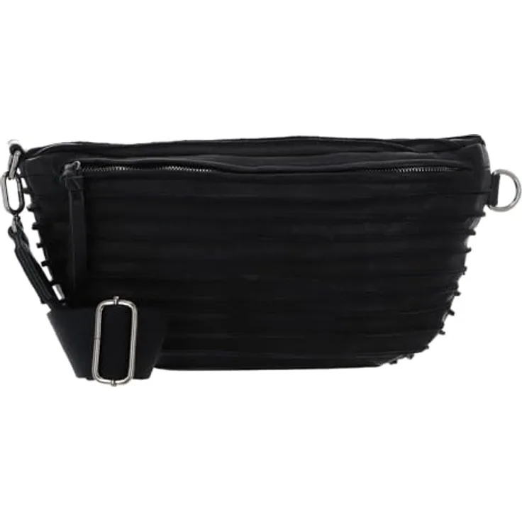 FredsBruder Riffel Umhängetasche, Lederhandtasche 35 cm mit Reißverschluss, Schwarz