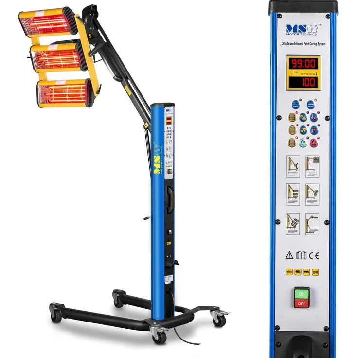 MSW Lacktrockner Strahler Infrarotstrahler Heizstrahler Infrarot Lampe Auto 3300 W, Schwarz, Silber