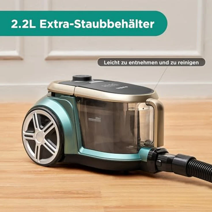 EUREKA Apollo Staubsauger Beutellos, leichter Zylinderstaubsauger mit Single Cyclone System, 800W Power Efficiency Motor, 2.2L Staubbehälter, Grün – Bild 3