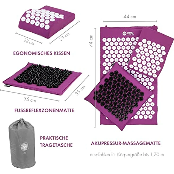 Akupressur-Set DELUXE SOFT (aubergine): Akupressurmatte (74 x 44 cm) Akupressur-Fußmatte mit Kissen im günstigen Set, Entspannungsmatte, Fußreflexzonen-Massage – Bild 2