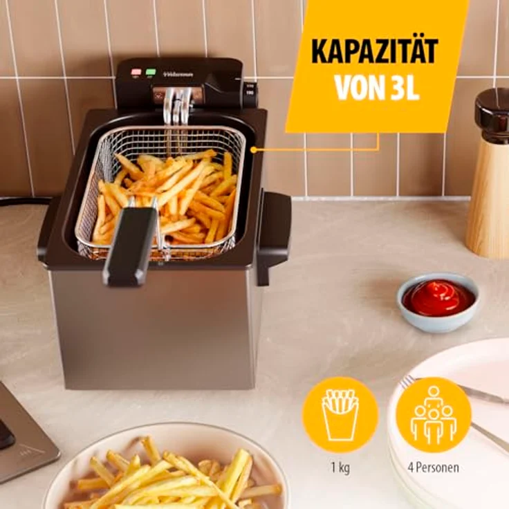 Tristar FR-9327 Fritteuse, 3 Liter, Cool Zone Technologie, verstellbarer Thermostat bis 190°C, spülmaschinenfeste Teile, Sichtfenster, Überhitzungsschutz, kompaktes Design – Bild 5