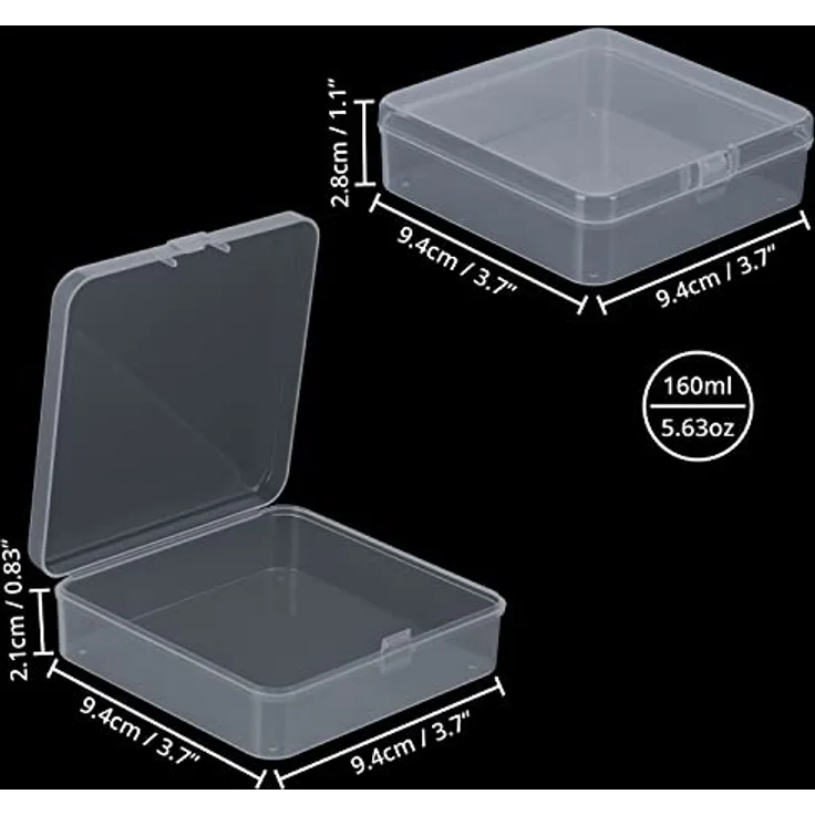 BELLE VOUS Aufbewahrungsboxen Klein Klare Plastikbox mit Schnappdeckel Set (24 Stk) - L9,4 x B9,4 x H2,8 cm - Mini Aufbewahrungsbox für Pillen, Perlen, Schmuck, Bastelartikel & Kleinteile – Bild 2