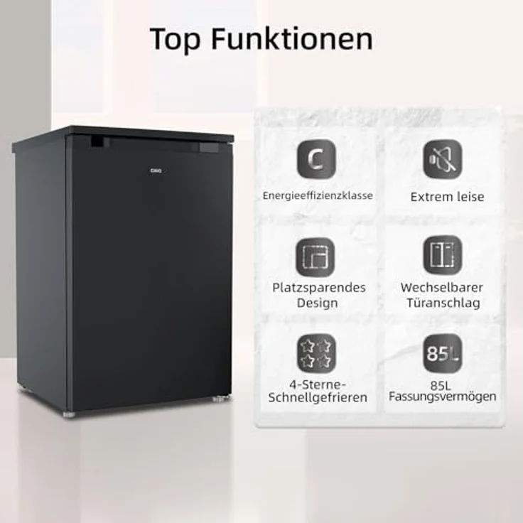 CHiQ CSD95BC, 85L Gefrierschrank mit 4 Sterne Schnellgefrieren (-24°C), EEK C, 103kWh/Jahr, 39dB ultraleise, umkehrbare Tür, kompakte Größe für kleine Räume – Bild 3