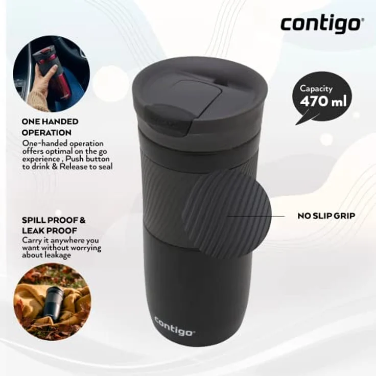 Contigo Thermobecher Byron Snapseal, Edelstahl Isolierbecher, Kaffebecher to go, auslaufsicher, spülmaschinenfester Deckel BPA-frei, 470 ml – Bild 3