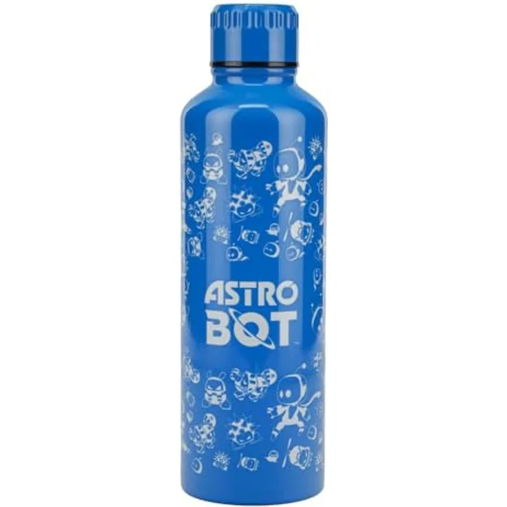 Paladone Astro Bot Metall-Wasserflasche, 500 ml Edelstahlflasche mit Schraubverschluss, auslaufsicher, blau
