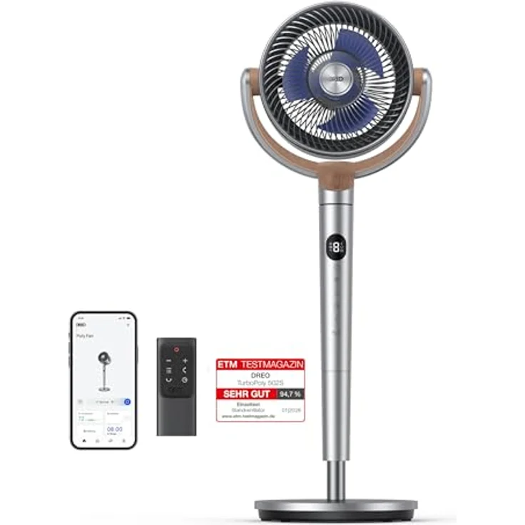 DREO PolyFan, Smart Standventilator mit 120°+120° Oszillation, Wi-Fi/Sprachsteuerung, 20dB leise, höhenverstellbar, 8 Geschwindigkeiten, 6 Modi, 12H Timer – Bild 1