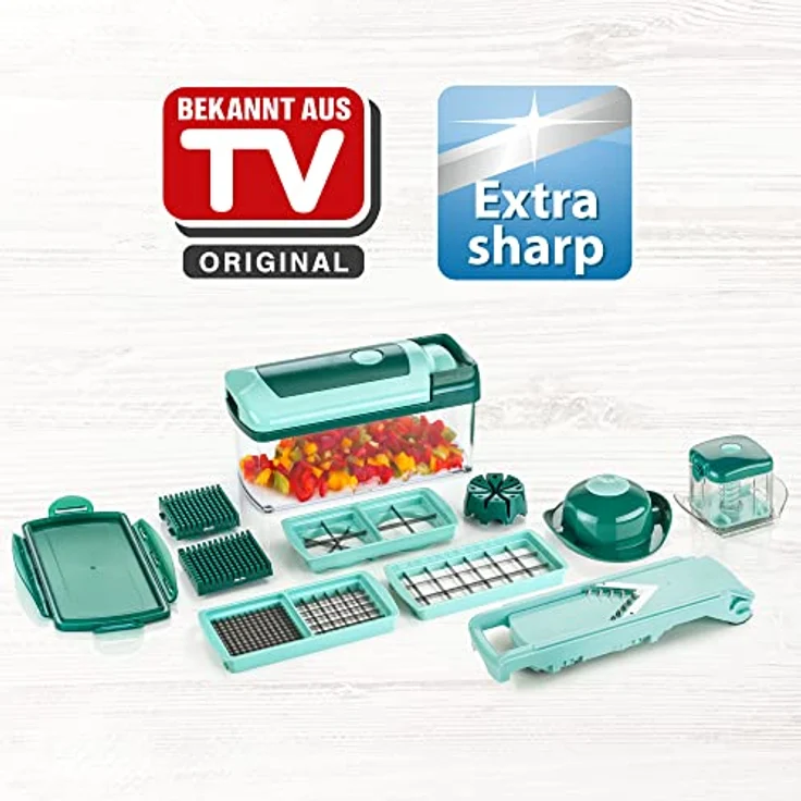 Genius Nicer Dicer Fusion | 13 Teile | smaragdgrün | Alles-Schneider | Hobeln | Würfeln | Schneid-Gerät | TV-NEU – Bild 3