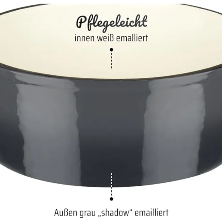GSW Grey Shadow Kochtopf mit Deckel, Gusseisen, grau/creme, ⌀24 cm, für alle Herdarten, backofengeeignet bis 240° – Bild 4