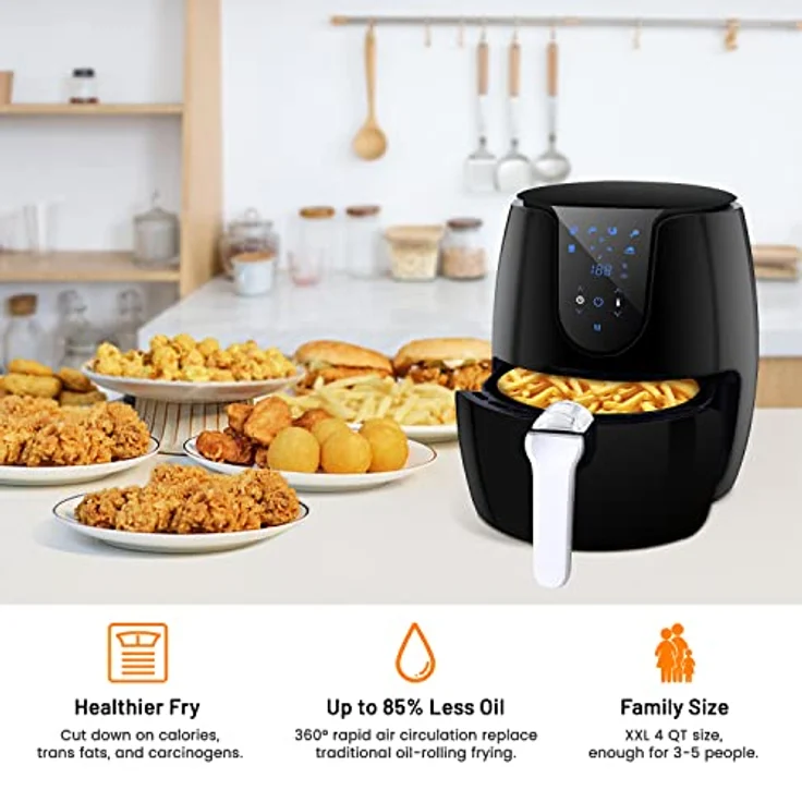 Heißluftfritteuse mit 6 Verschiedenen Kochprogrammen 1500W Fritteuse mit Rezeptbuch LED-Touchscreen Heissluftfritteuse ohne Öl, einfach zu reinigen – Bild 3
