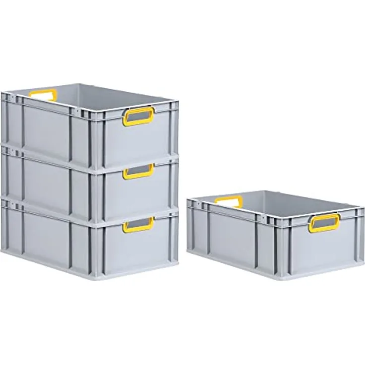 PROREGAL Eurobox NextGen Color SuperSparSet | 4x Eurobox HxBxT 22x40x60cm | 44 Liter | Griffe gelb offen | Verstärkter Boden