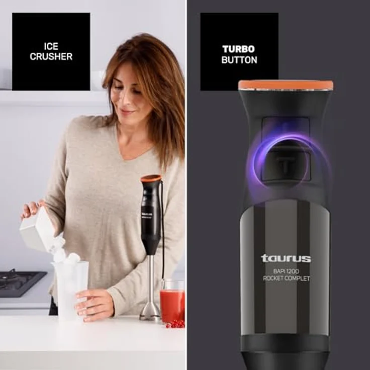 Taurus BAPI 1200 Rocket - Stabmixer 1200W | 20 Geschwindigkeitsstufen | Turbofunktion | Edelstahlklingen | Doppel-Schneebesen | Ergonomisches Design | 500 ml Messbecher - Robustheit – Bild 4