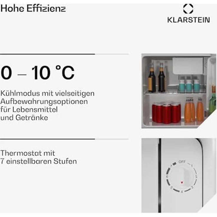 Klarstein Irene 46L Retro Mini-Kühlschrank, Leise 37 dB, Verstellbarer Thermostat, Energieeffizient, Schwarz – Bild 4