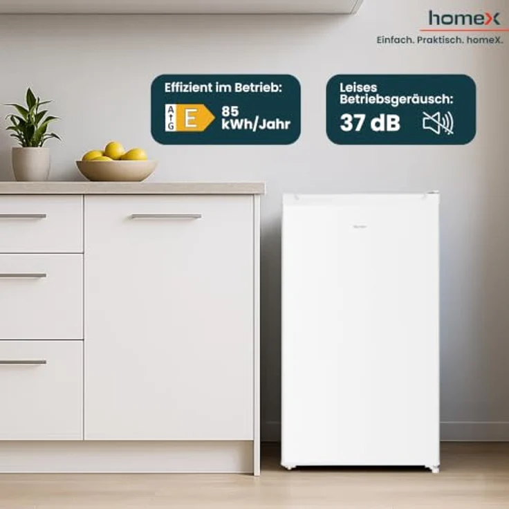 homeX CS0881-W Kühlschrank ohne Gefrierfach, 90L kompakt, freistehend, weiß, leise, energieeffizient – Bild 5