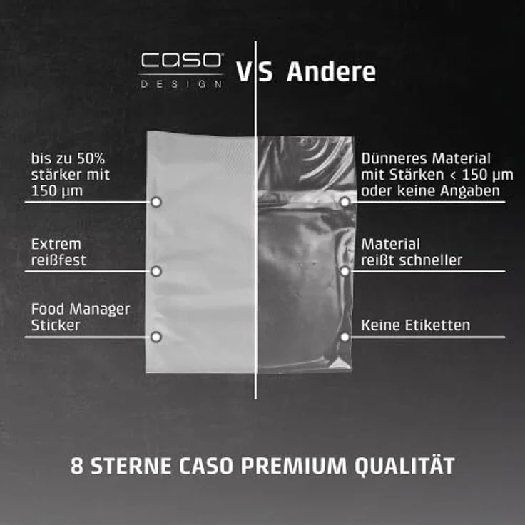 Caso 1219 Profi- Folienbeutel 20x30 cm, 50 Beutel, für alle Balken Vakuumierer, BPA-frei, sehr stark, reißfest, kochfest, Sous Vide geeignet, wiederverwendbar, für Folienschweißgeräte geeignet – Bild 8