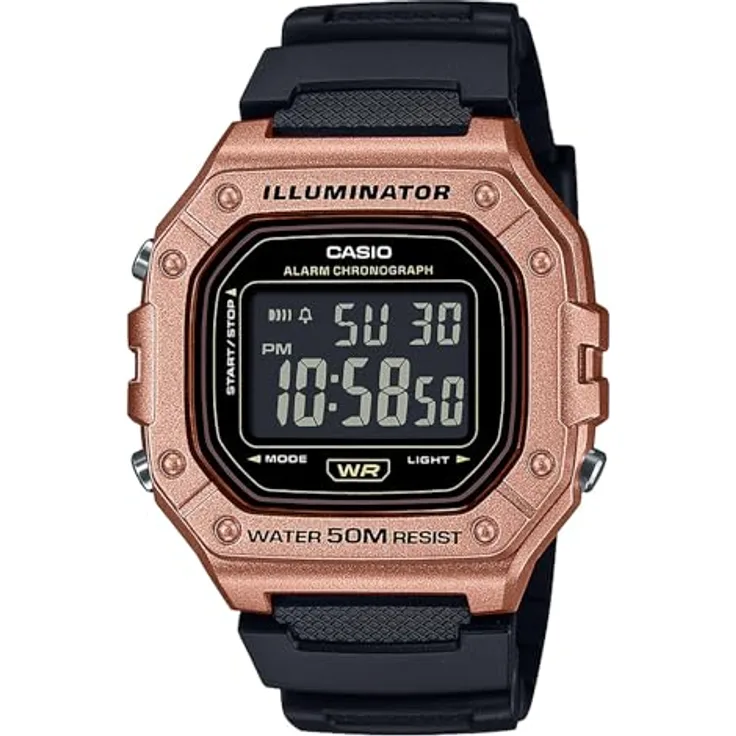 Casio Herren-Digitaluhr Schwarz/Kupferfarben W-218HM-5BVEF, Kunststoffarmband, Dornschließe, schwarz
