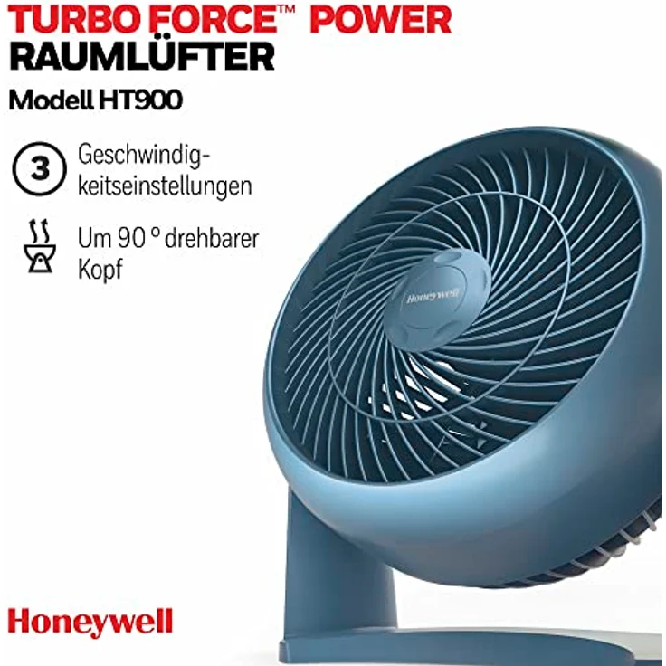 Honeywell TurboForce Turbo-Ventilator - blau Ausführung (Geräuscharme Kühlung, verstellbarer Neigungswinkel bis zu 90°, 3 Geschwindigkeitseinstellungen, Wandmontage, Tischventilator) HT900NE4 - Preisvergleich – Bild 3