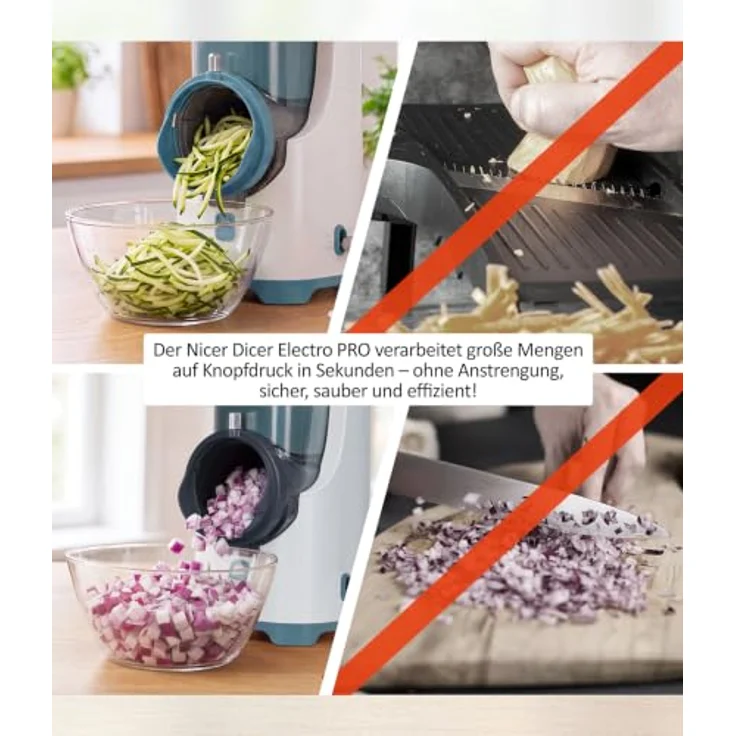 Genius Nicer Dicer Electro PRO Set 32-tlg., leistungsstarker Allesschneider mit 9 Schneid-Einsätzen, sage – Bild 8