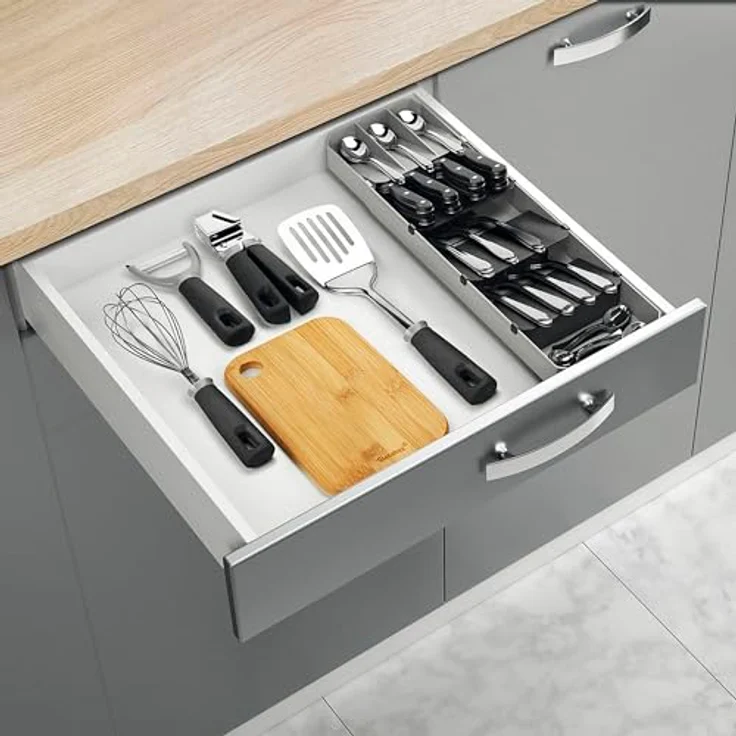 Best Besteckeinsatz, verstellbarer Besteck Organizer, grau – Bild 2