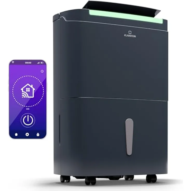 Klarstein Luftentfeuchter Elektrisch bis 55m2, Smart Luftentfeuchter für Wohnung, Bad & Keller, Luft-Entfeuchter Leise, Elektrischer Dehumidifier mit WLAN IoT App, Bautrockner mit 50 L Kapazität