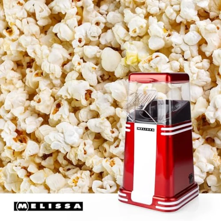 Melissa Retro Popcorn Maker 16310187, Heißluft-Popcornmaschine 1200 W, 40-60 g/Portion, in 2-4 Min fertig, fettfreies Popcorn, kompaktes Design - Rot/Weiß – Bild 3