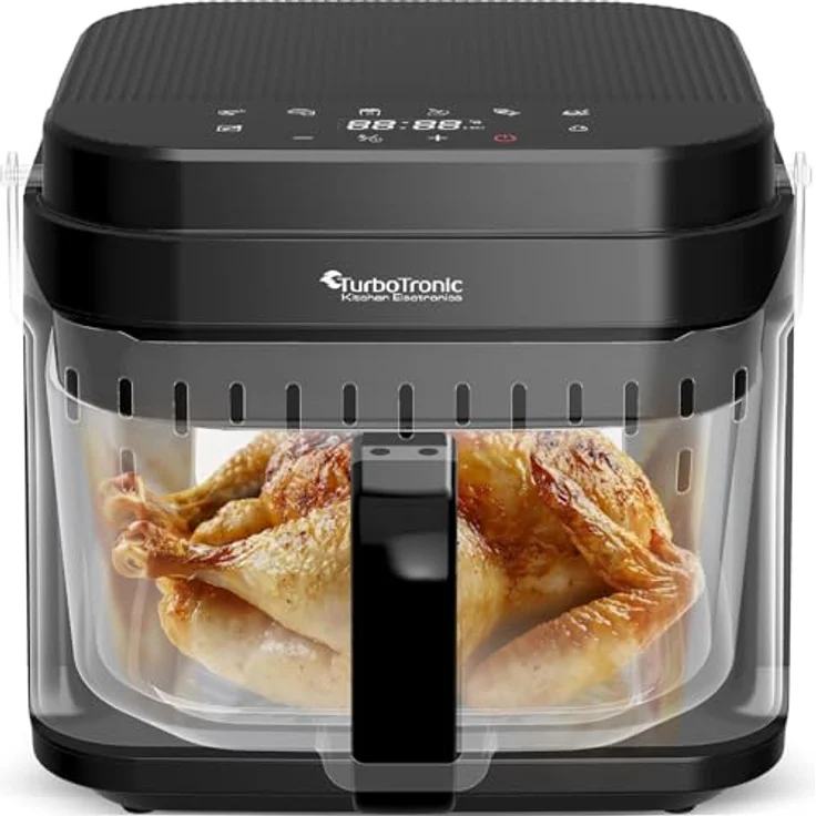 TurboTronic Heißluftfritteuse 5,5 L Glas – Digitale Heißluftfritteuse mit 8 Programmen, Touch-Display, 40–200 °C, BPA-frei, fettarm dank 3D-Turbo-Heißluft-Technologie – Bild 1