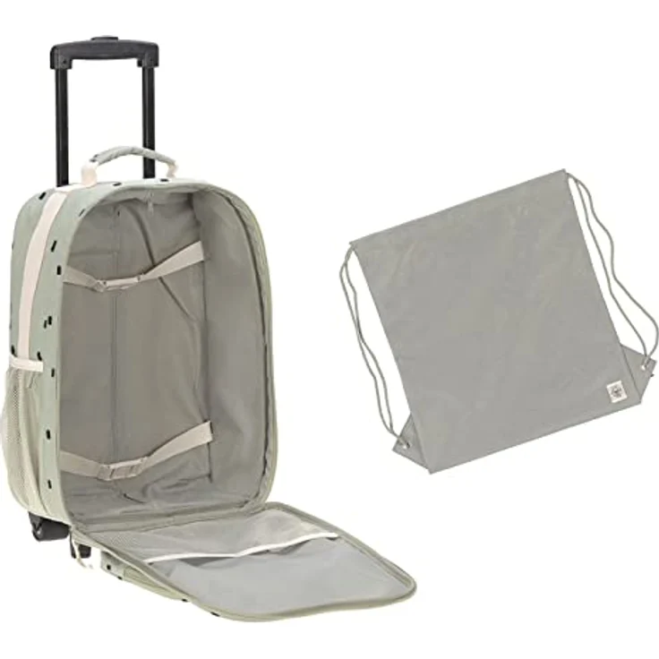 LÄSSIG Kinderkoffer Trolley Reisekoffer mit Teleskopstange und Rollen für Kinder Handgepäck/Trolley Happy Prints oliv – Bild 3