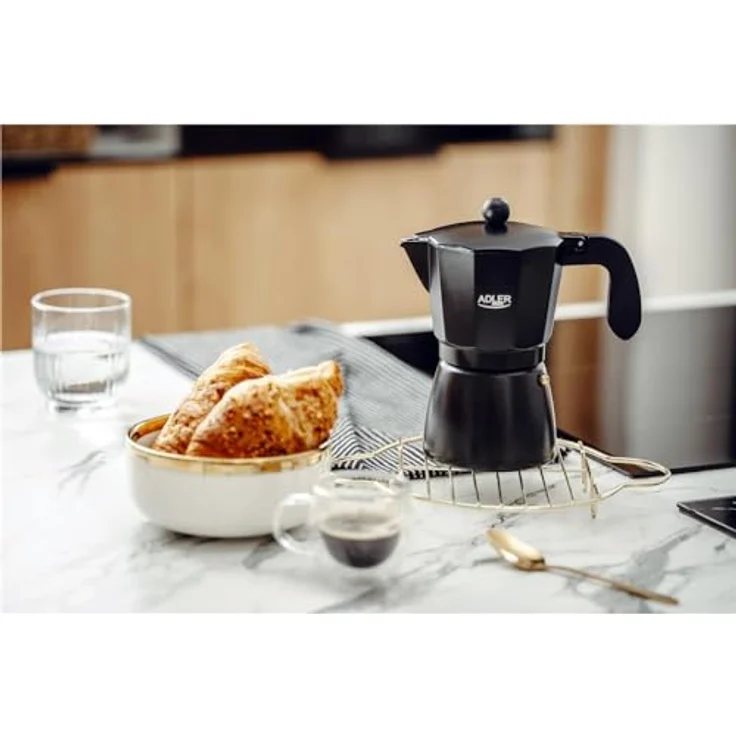 Adler Espressokocher, 320ml Kaffeekanne für 6 Tassen, Schwarz, mit thermoisoliertem Griff und Sicherheitsventil – Bild 9