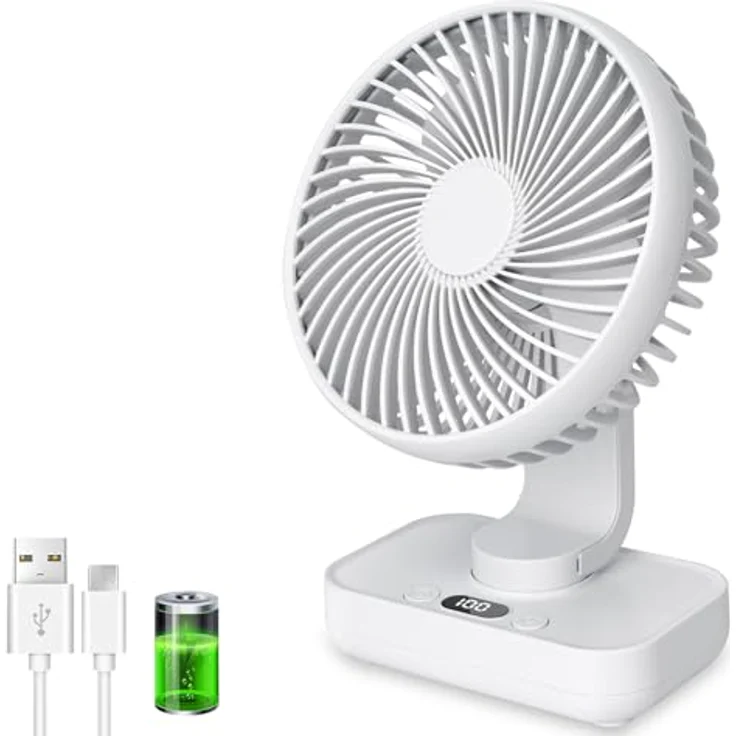 ArsMotin Tischventilator, Automatische Oszillation, Leise 30 dB, 4500mAh Akku, USB-C, LED Display, 4 Geschwindigkeiten, Klein & Tragbar für Büro und Zuhause – Bild 1