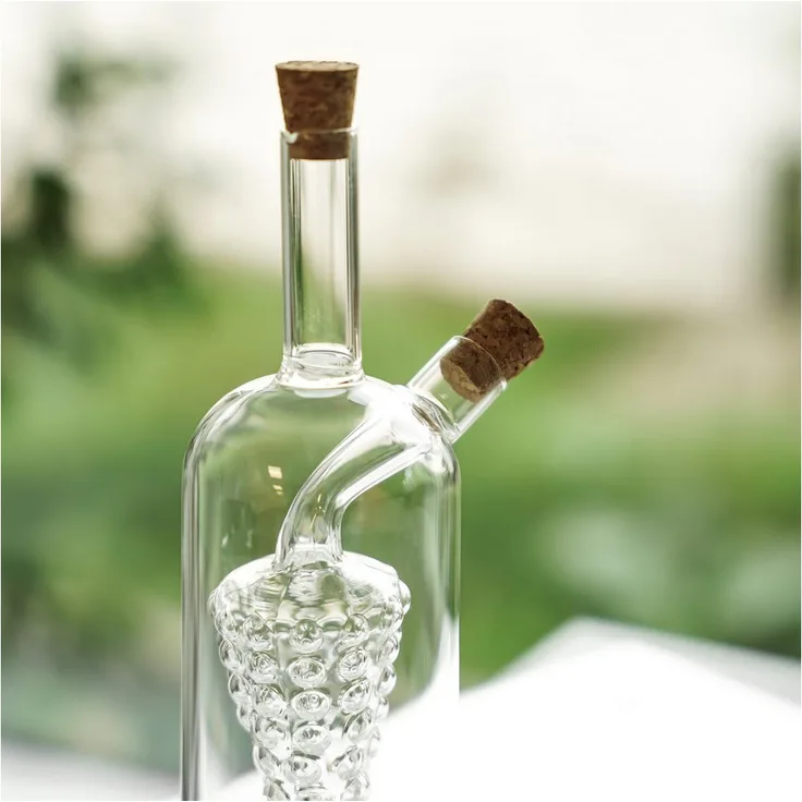 Mulex Öl- & Essigspender 2-in-1, Glas mit Kork, 300 ml + 50 ml, dekorative Traubenform