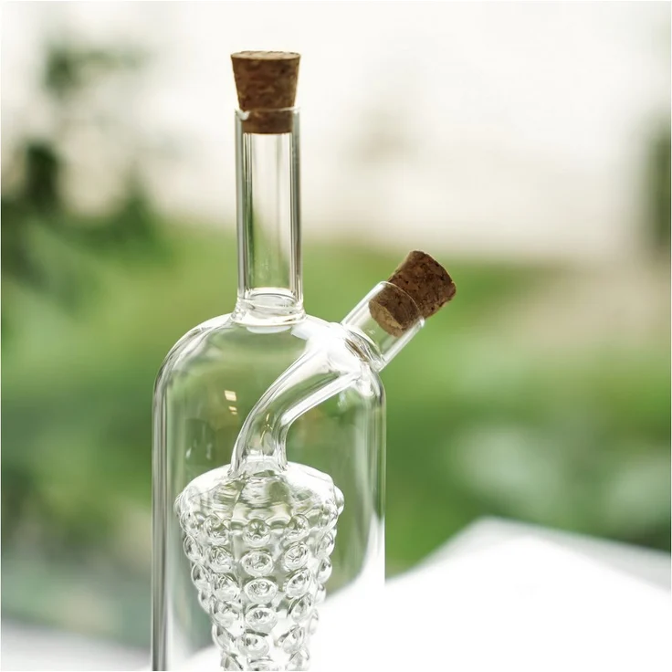 Mulex Öl- & Essigspender 2-in-1, Glas mit Kork, 300 ml + 50 ml, dekorative Traubenform
