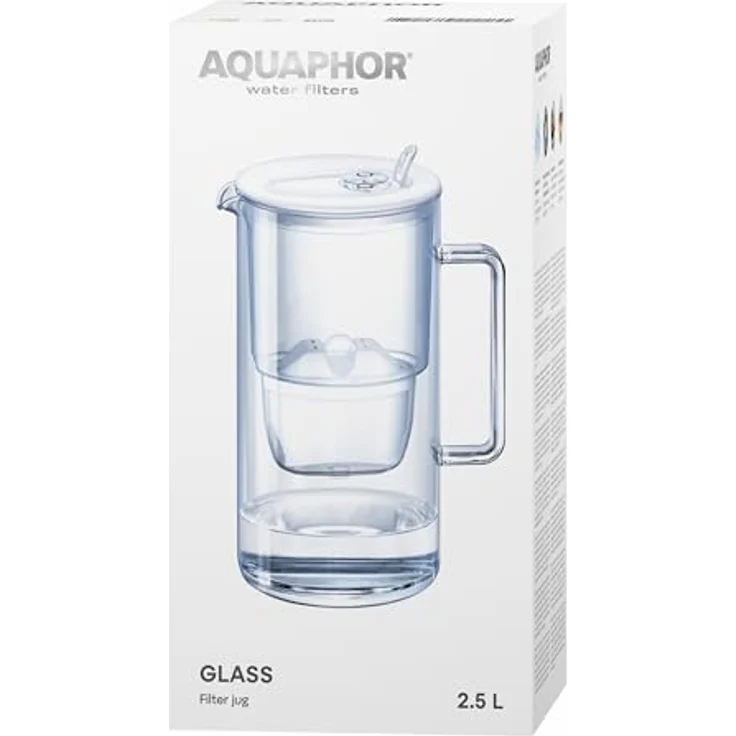 AQUAPHOR Glas-Wasserfilterkanne Weiß inkl. 1 MAXFOR+ Filter I Karaffe im Glas Design mit leicht befüllbaren Klappdeckel I Reduziert Kalk, Chlor & Mikroplastik I Eleganter Wasserfilter 2,5l – Bild 4