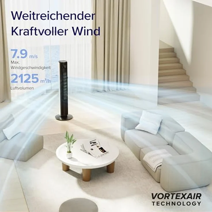 Levoit DC Motor Turmventilator, 90° oszillierend, 4 Modi, 12 Stufen, fernbedienbar, 7,9 m/s Luftgeschwindigkeit, 12 Std Timer, sehr leise – Bild 2