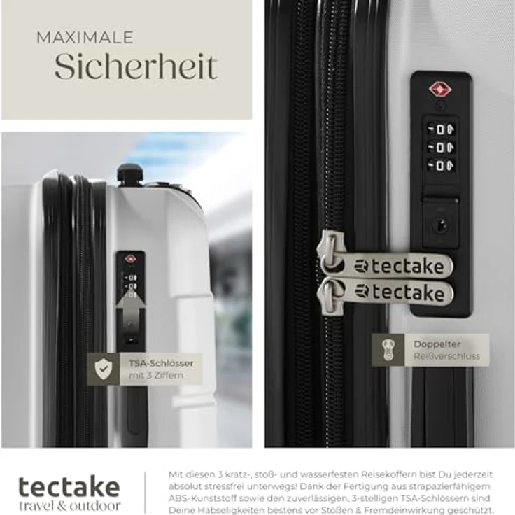 tectake® Kofferset 3 teilig, Koffer & Trolleys, Hartschalenkoffer mit TSA Schloss, große Rollkoffer - weiß – Bild 5