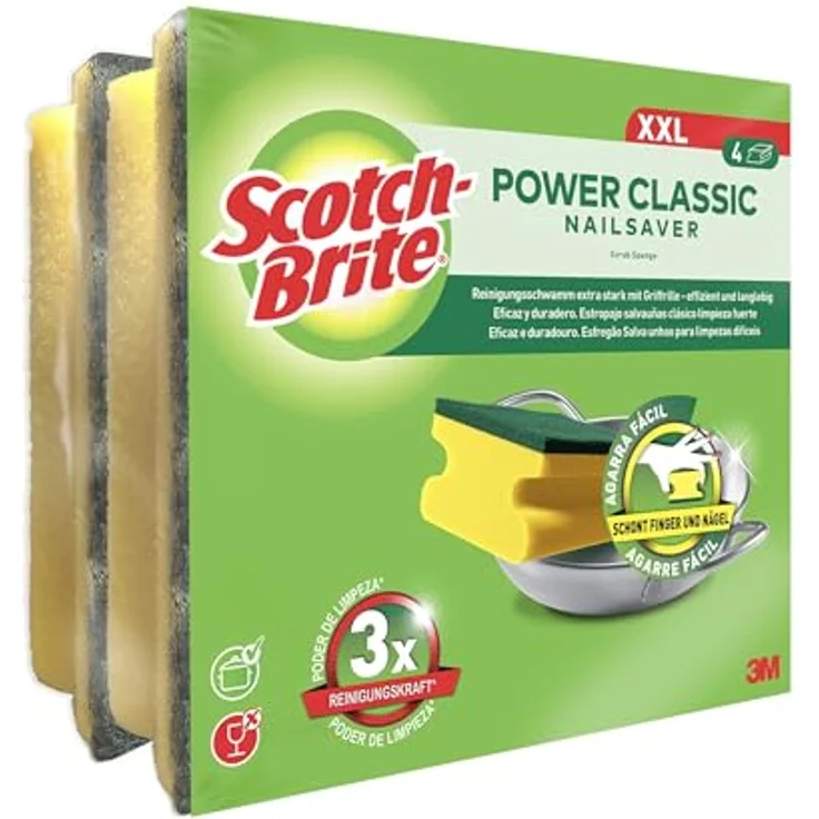 Scotch-Brite CLXNS4 Reinigungsschwamm Classic XXL, Extra kraftvolle Vliesseite, gelb-grün, 4er Pack – Bild 3