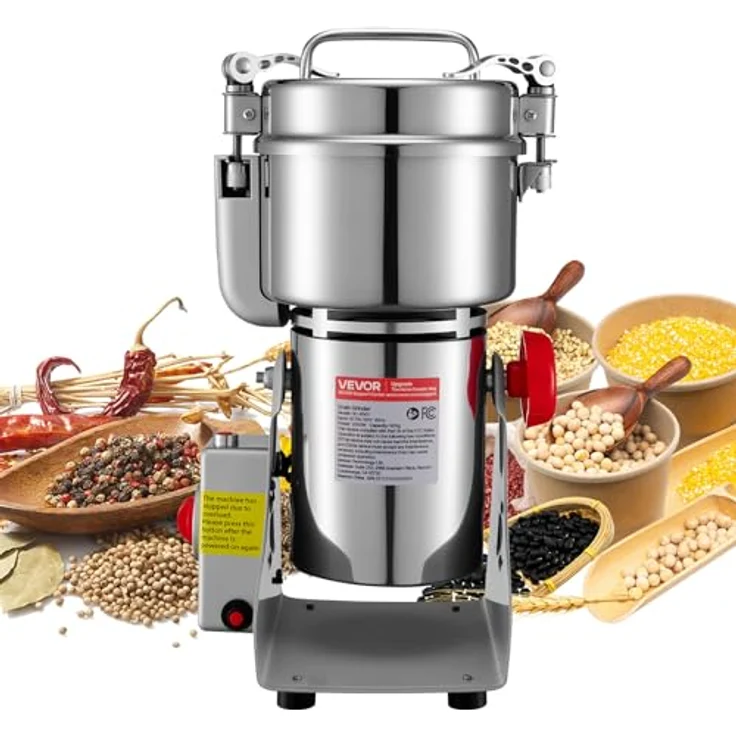 VEVOR Elektrische Getreidemühle 800 g, 2100 W Edelstahl, Hochleistungs-Gewürzmühle mit zeitsparender Mahlfunktion und 270°-Schüttelvorrichtung – Bild 1