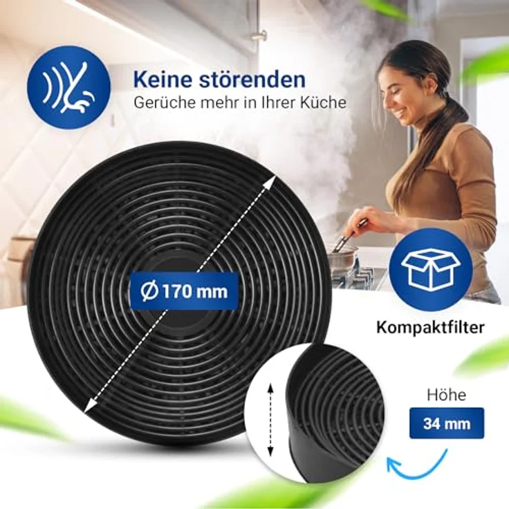 VIOKS Aktivkohlefilter Dunstabzugshaube Set 4 Stk 170mmØ Ersatz für Oranier Aktivkohlefilter KSC 700 - Kohlefilter für Dunstabzugshauben Gorenje DKF2500, DKF500M / MAN Leo, Mini, Jupiter, Corona - Kunststoff mit Flies, 170 mm Durchmesser, 6-8 Monate Wechselintervall – Bild 4