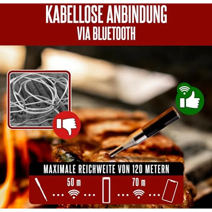 BBQ-Toro TempTender Grillthermometer kabellos mit App | Bluetooth Fleischthermometer digital IP67 bis 300°C | Bratenthermometer, Grill Meat Thermometer Wireless, Fleischtermostat Digital Kabellos – Bild 4
