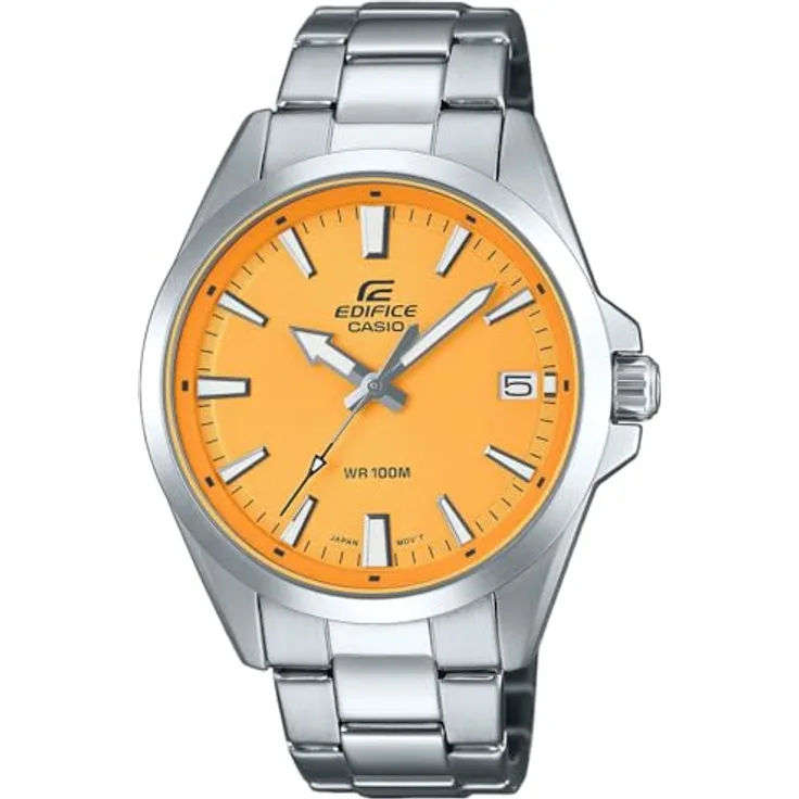 Casio Edifice Herrenuhr Stahl/Gelb EFV-100D-9AVUEF, Edelstahl silber, gelbes Zifferblatt