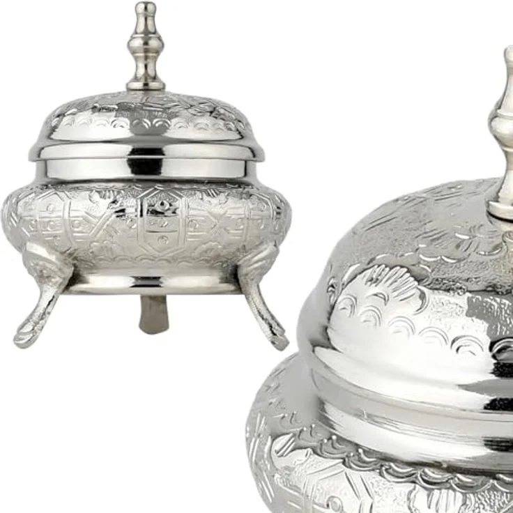 Marrakesch Orientalische Deko Schmuckschale aus Metall, 13 cm, handgefertigt in Silber, vielseitige Aufbewahrung für Schmuck und Süßigkeiten – Bild 4