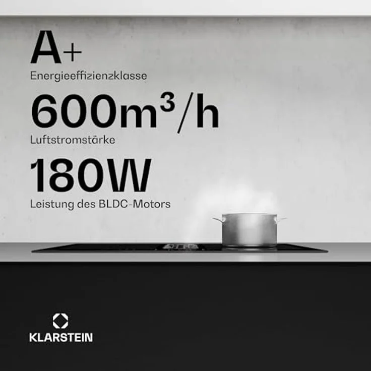 Klarstein AirJet FlexPro DSM_AirjFlexPro_60BK, Induktions-Kochfeld mit integrierter Dunstabzugshaube, 4 Zonen, 14 kW, A+ Effizienz, schwarz – Bild 3