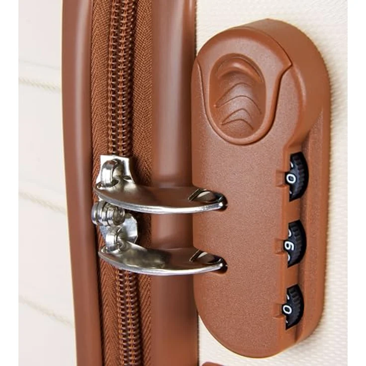 BRUBAKER Kofferset Paris - Hartschalen Koffer Set mit Zahlenschloss, 4 Rollen - Creme Weiß und Hellbraun – Bild 3